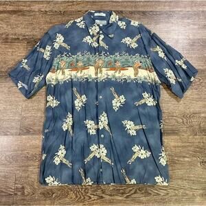 Campia Men’s Medium Hawaiian Shirt Blue Button Up Short Sleeve Golf Theme